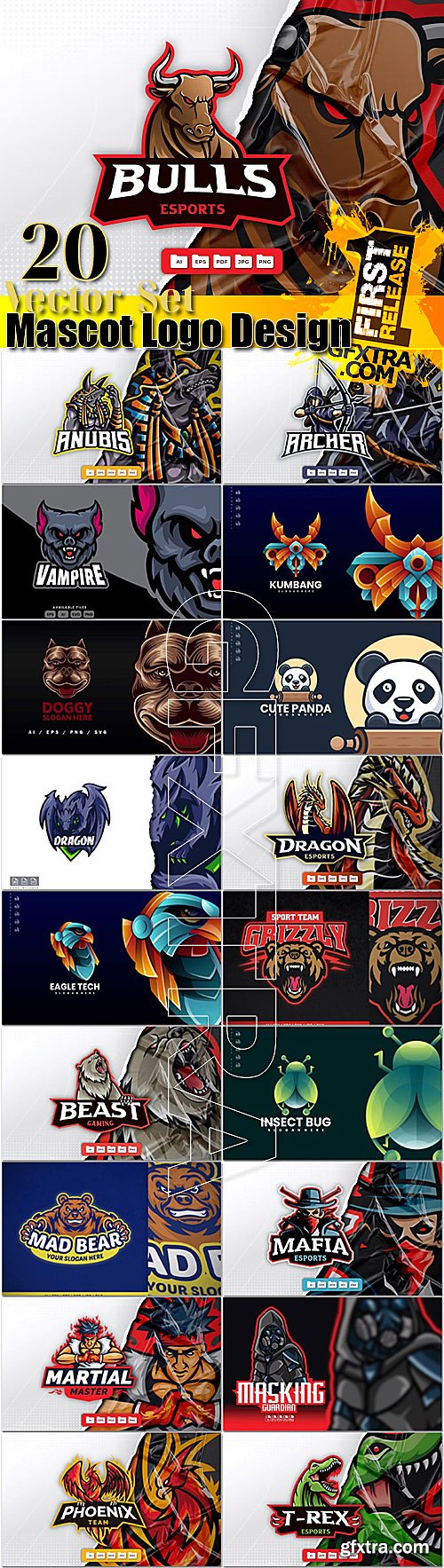 20 Mascot Logo Design in Vector, Bear Dragon Ninja Eagle