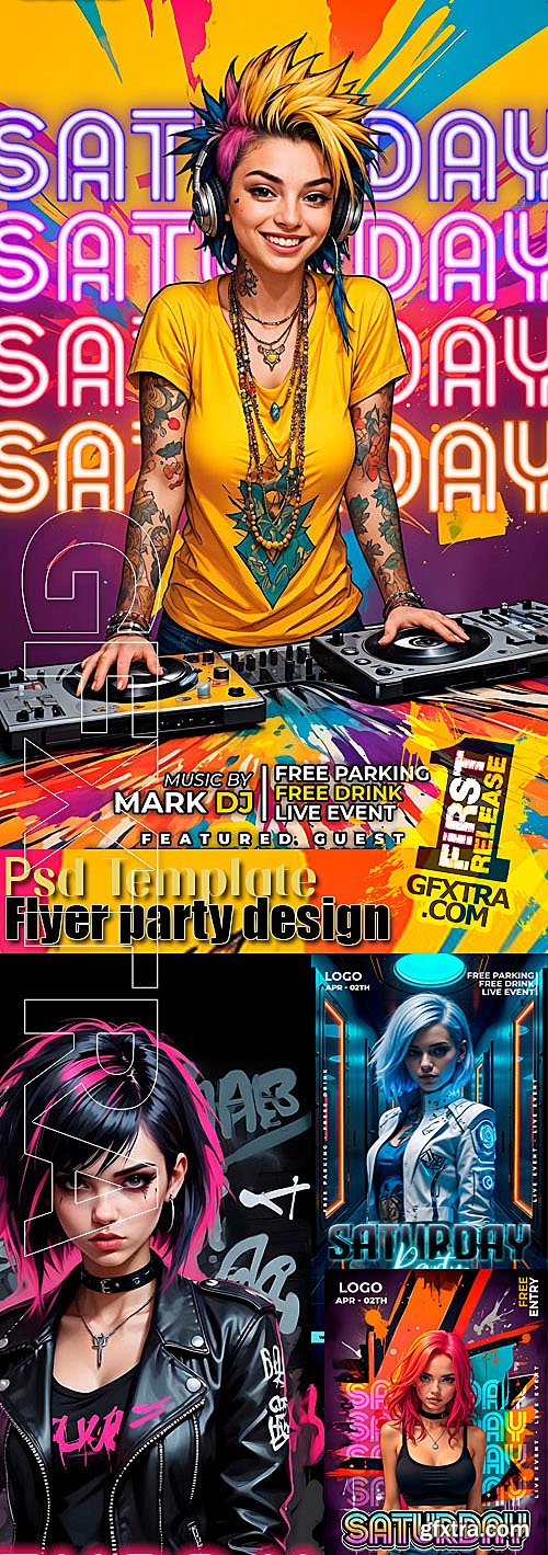 Flyer party psd design template, night club, dj party