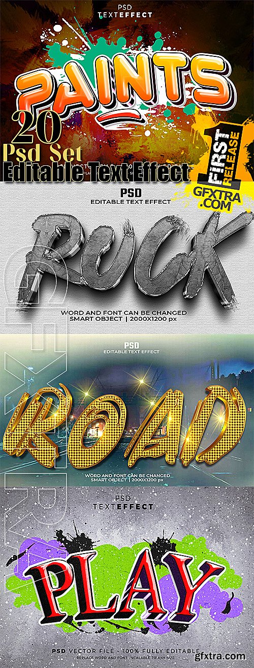 3d Editable PSD Text Effect Collection of 20 files