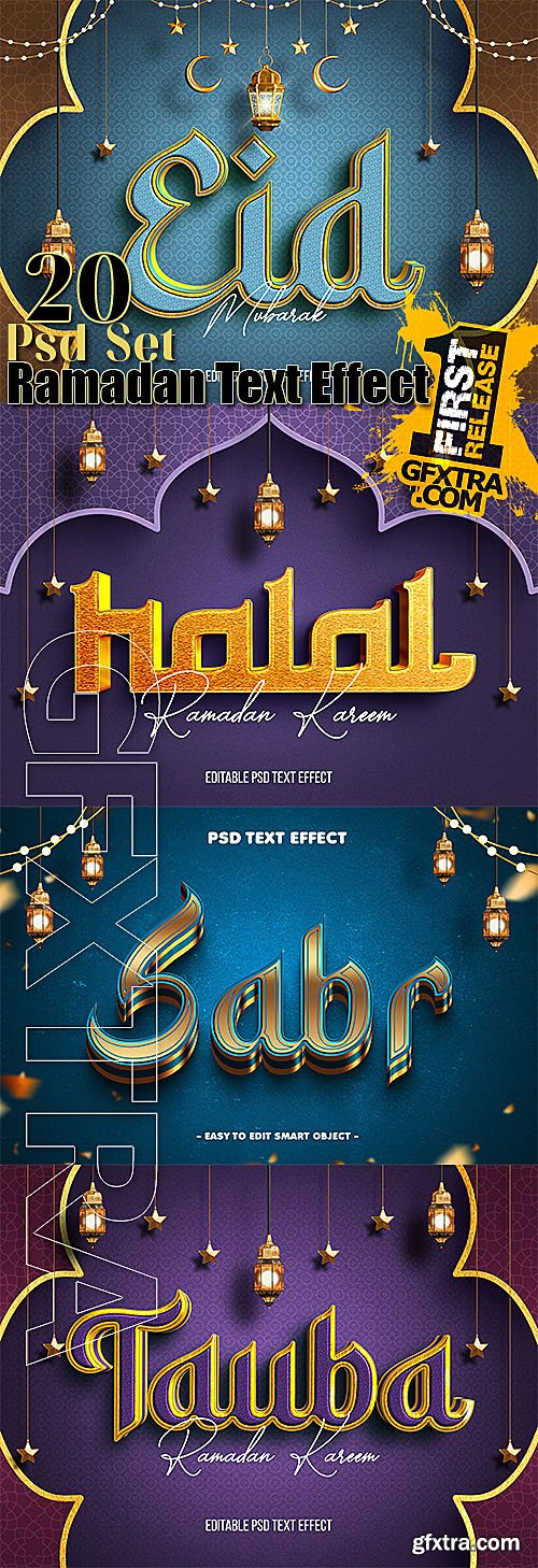 20 Ramadan Kareem Stylish Text Effect Design Psd