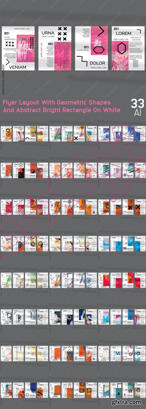 Flyer Layout With Geometric Shapes And Abstract Bright Rectangle On White 33xAI