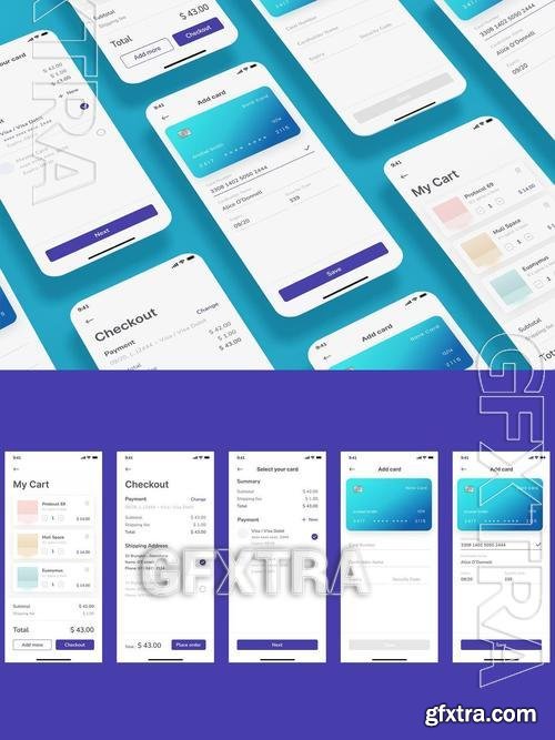 Cart, Checkout, Add Card , Payment Screens App UI ULGBR44 Cart, Checkout, Add Card , Payment Screens App UI ULGBR44