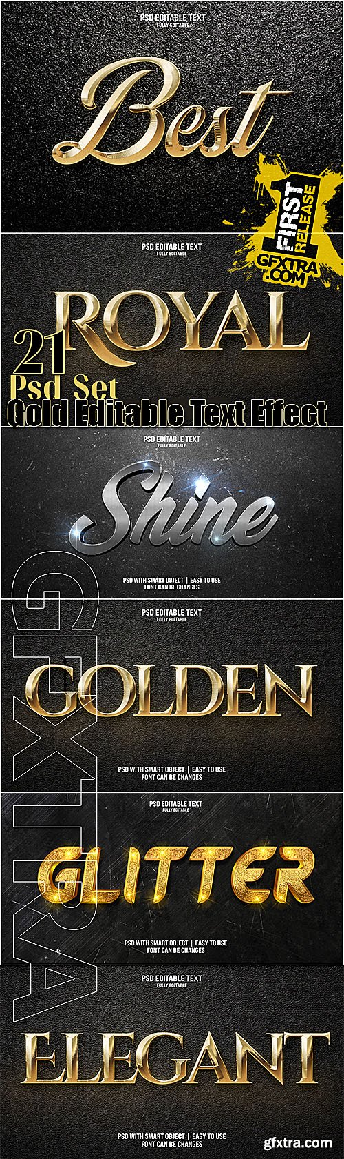 3d Gold Editable PSD Text Effect Collection of 21 files