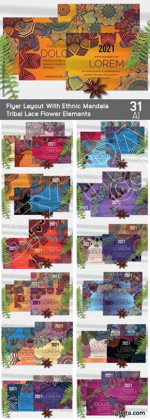 Flyer Layout With Ethnic Mandala And Tribal Lace Flower Elements 31xAI