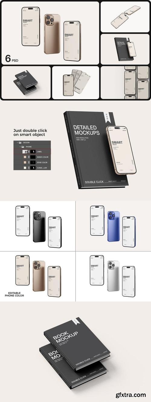 Phone With Book Mockup RZGW6BF Phone With Book Mockup RZGW6BF