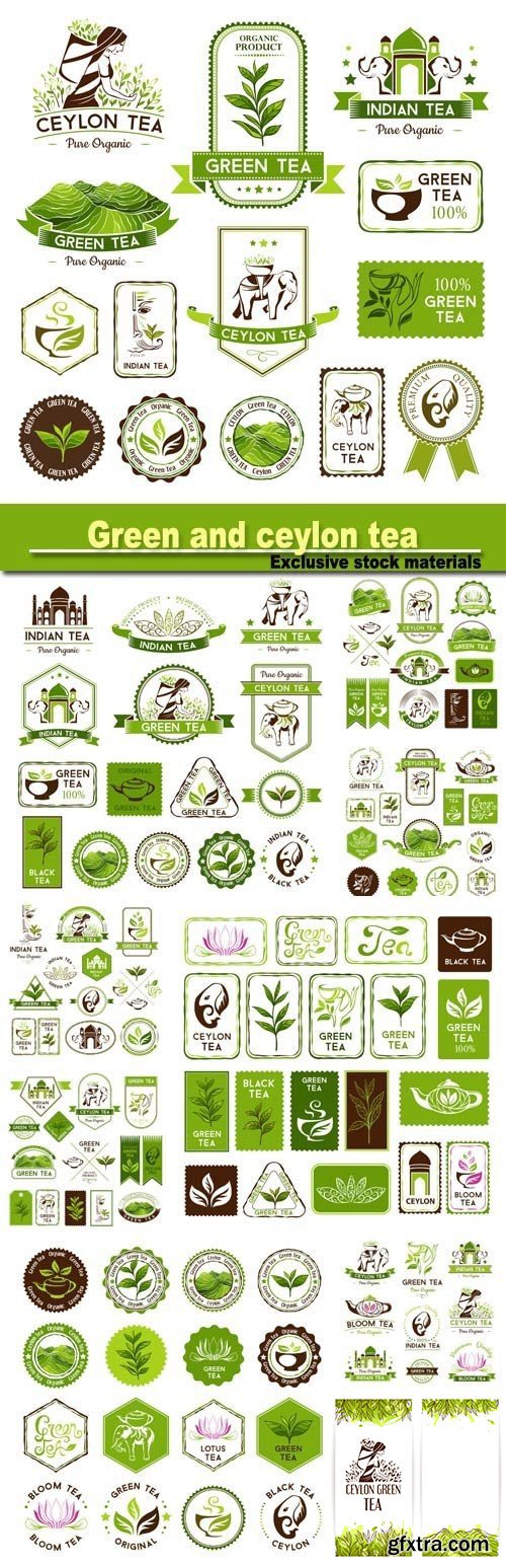 Green & Ceylon Tea Labels & Stickers 10xEPS Green & Ceylon Tea Labels & Stickers 10xEPS
