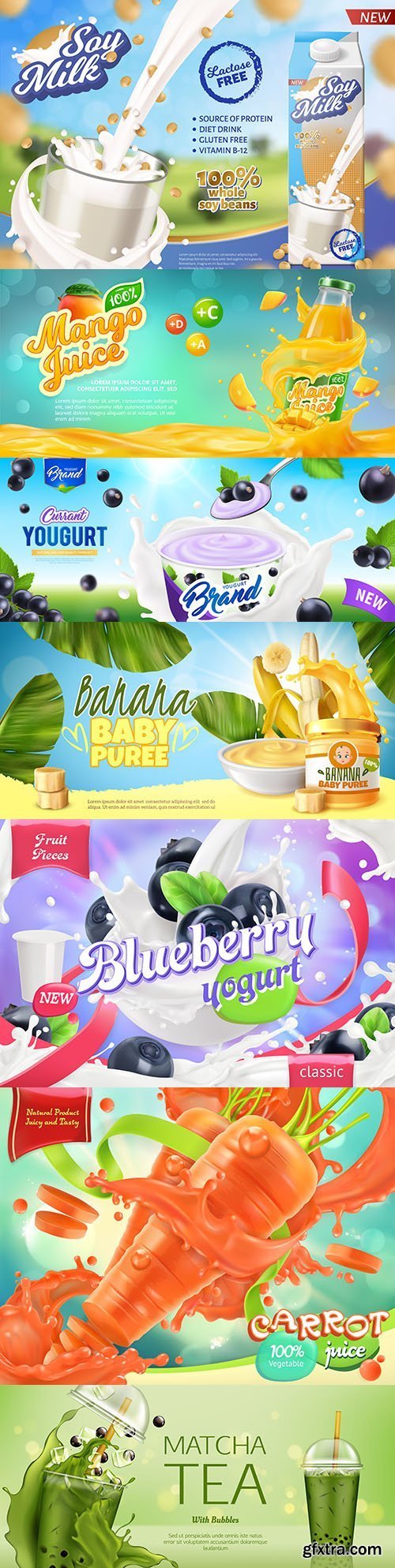 Advertising Poster Dairy Products and Juices 8xEPS Advertising Poster Dairy Products and Juices 8xEPS