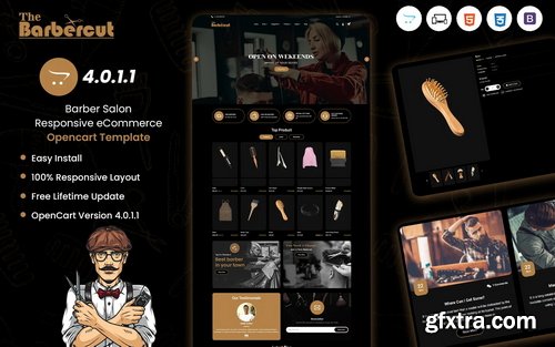 Barbercut - Barber, Hair Salon Multipurpose Responsive OpenCart 4 Template OpenCart Template