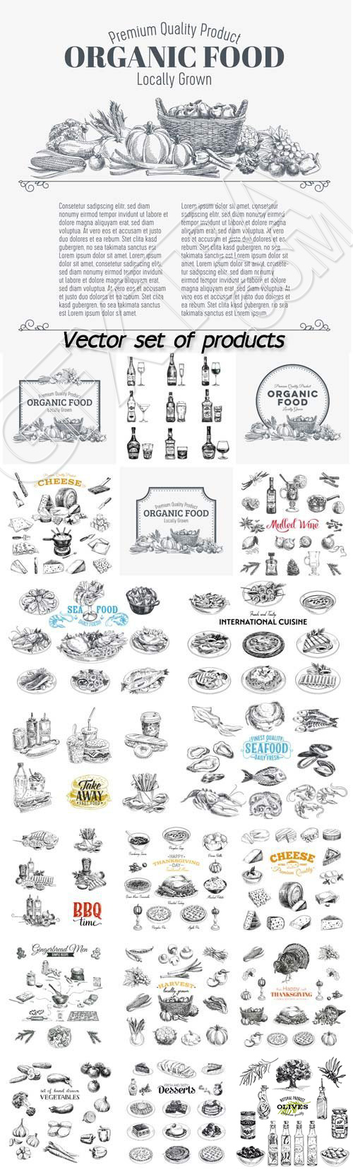 Seafood, Meat, Vegetables, Drinks, Fast Food 20xEPS Seafood, Meat, Vegetables, Drinks, Fast Food 20xEPS