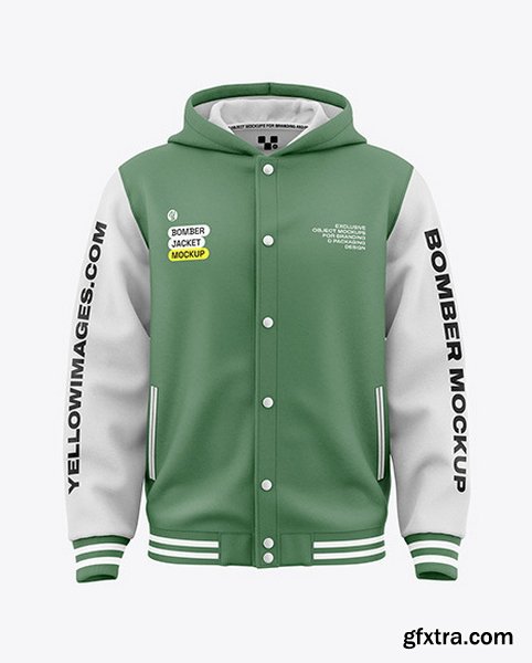 YellowImages - Men\'s Bomber Jacket with Hood Mockup - Front View - 134939