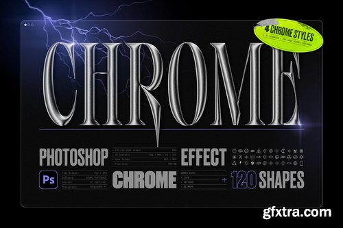 Chrome 3D Effect for Photoshop + 120 Shapes