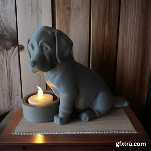 Decorative dog with candle light - 3D figurine