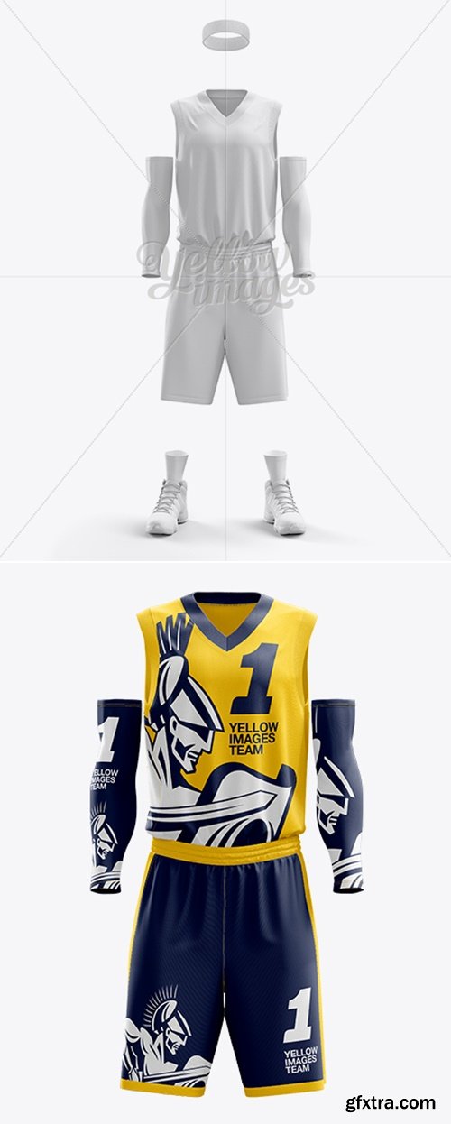YellowImages - Men’s Full Basketball Kit with V-Neck Jersey Mockup (Front View) 13970