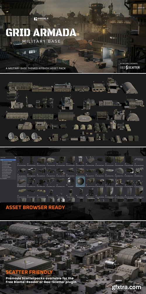 Superhivemarket - Grid Armada Military Base - Military Structures Kitbash Greeble Assets