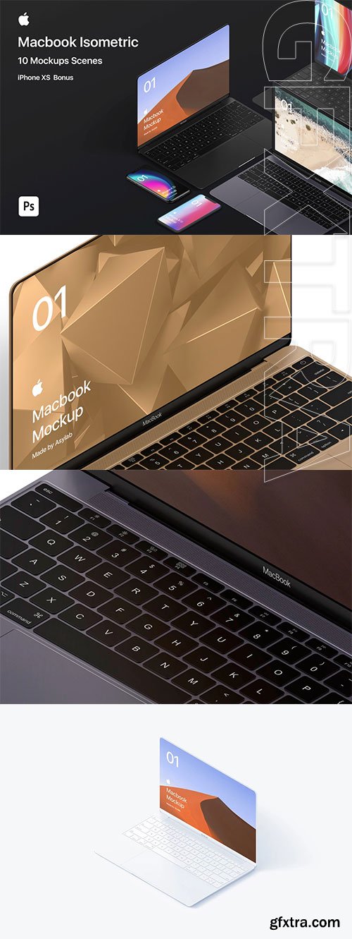 Asylab - Macbook Isometric - 10 Mockups Asylab - Macbook Isometric - 10 Mockups