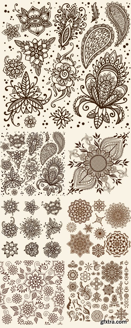 Henna Flowers Pattern Brown 13xEPS Henna Flowers Pattern Brown 13xEPS