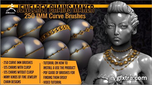 Artstation - Jewelry Chains Maker 250 ZBrush Curve IMM Brushes for ZBrush