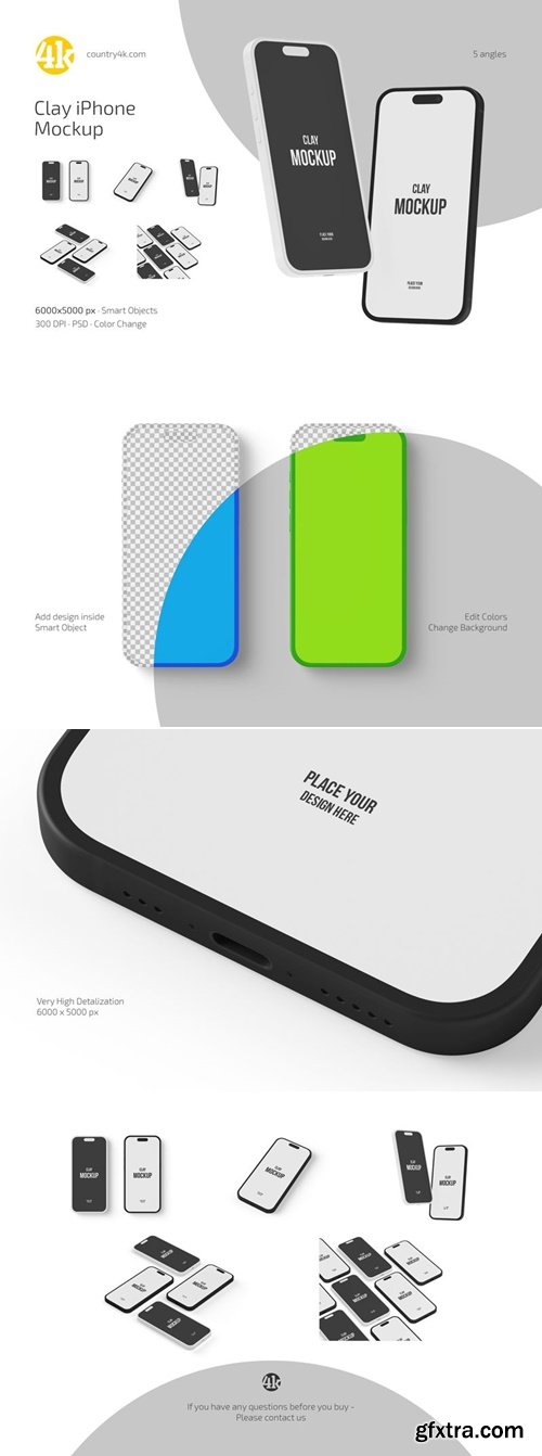 Country4k - Clay iPhone Mockup Set