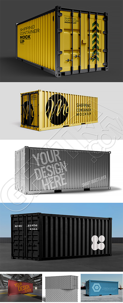 Shipping Container Mockup Design with Editable Background 7xPSDT