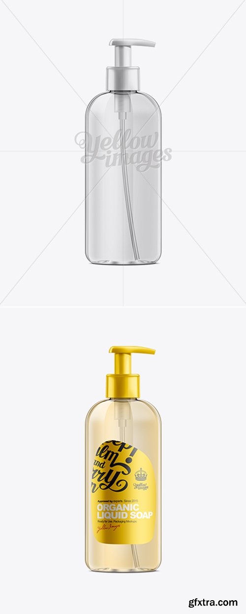 YellowImages - Clear Plastic Boston Round Bottle w/ Lotion Pump Mockup 10663