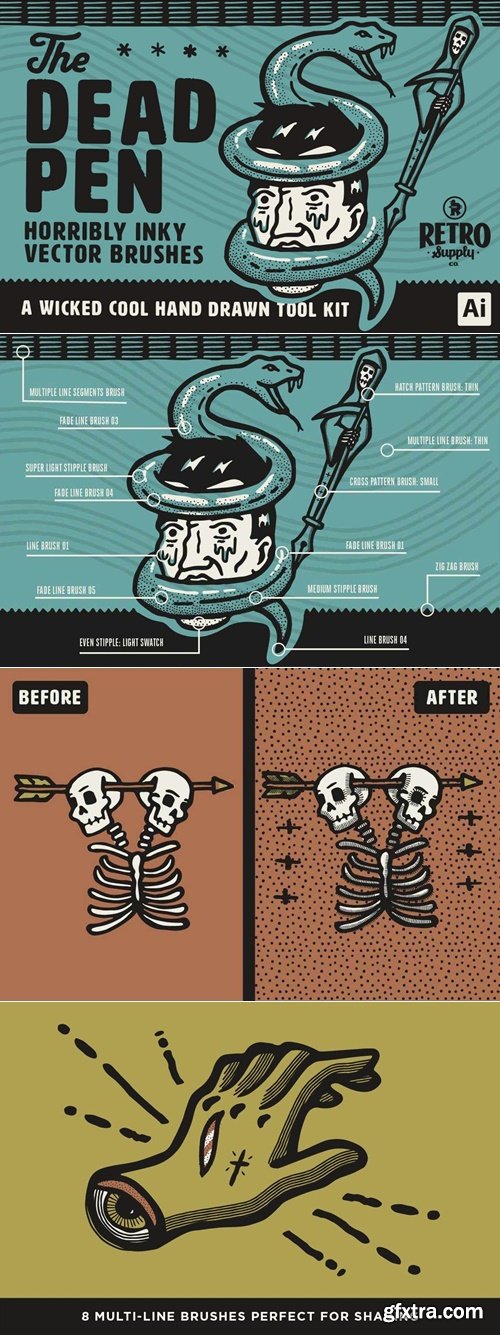 RetroSupply - The Dead Pen | A Wicked Cool Hand Drawn Tool Kit for Adobe Illustrator