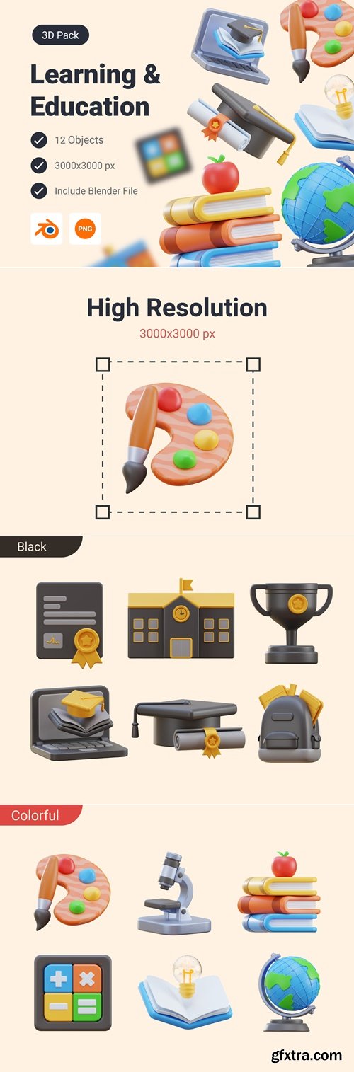 School Education & Learning 3D Icon Pack