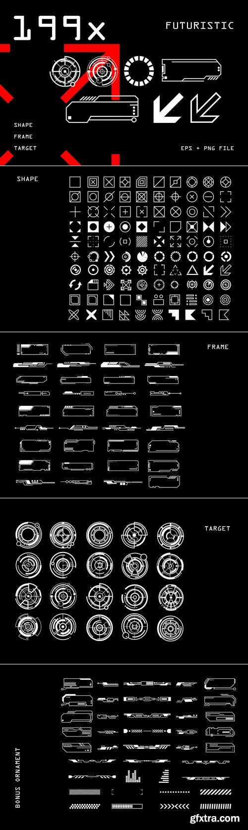 CreativeMarket - 199 Futuristic Graphic Element 6817411