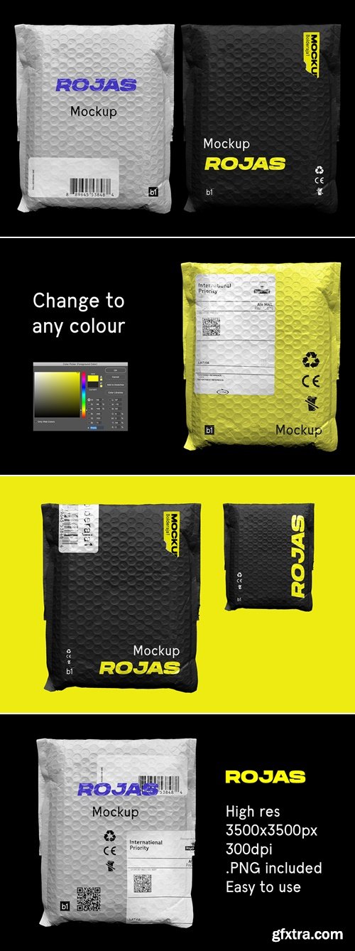 CreativeMarket - Bubble Bag Postage Mockup - Rojas 3817046