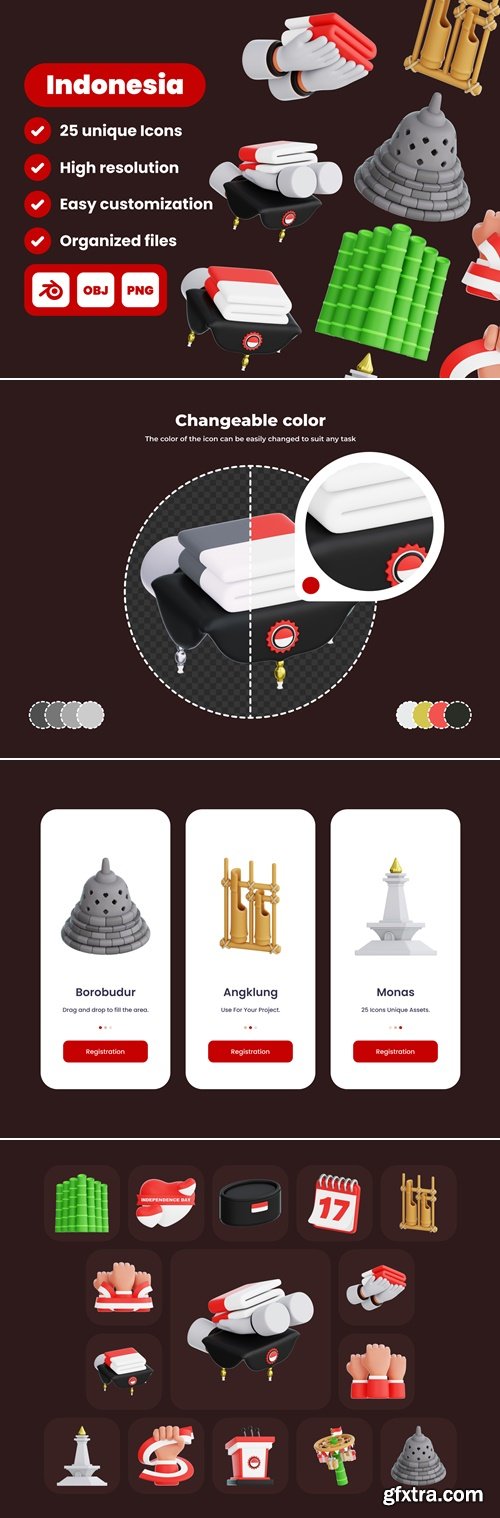 Indonesia Independence Day 3D Illustration Pack
