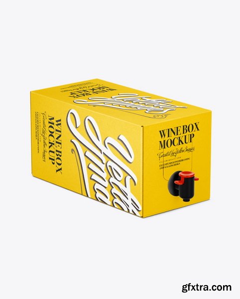 YellowImages - White Paper Wine Box with a Tap Mockup - 25° Angle Front View (High-Angle Shot) 11972