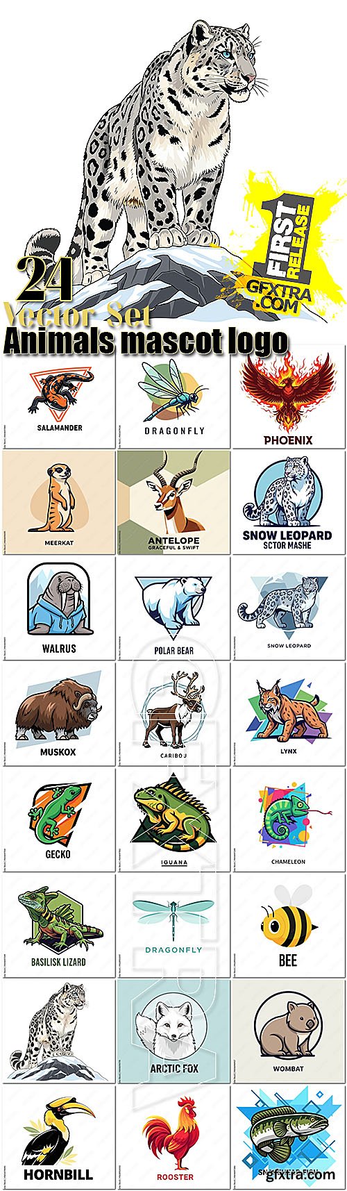 Animals, birds, insects, fish 24 mascot logo vector illustration Animals, birds, insects, fish 24 mascot logo vector illustration