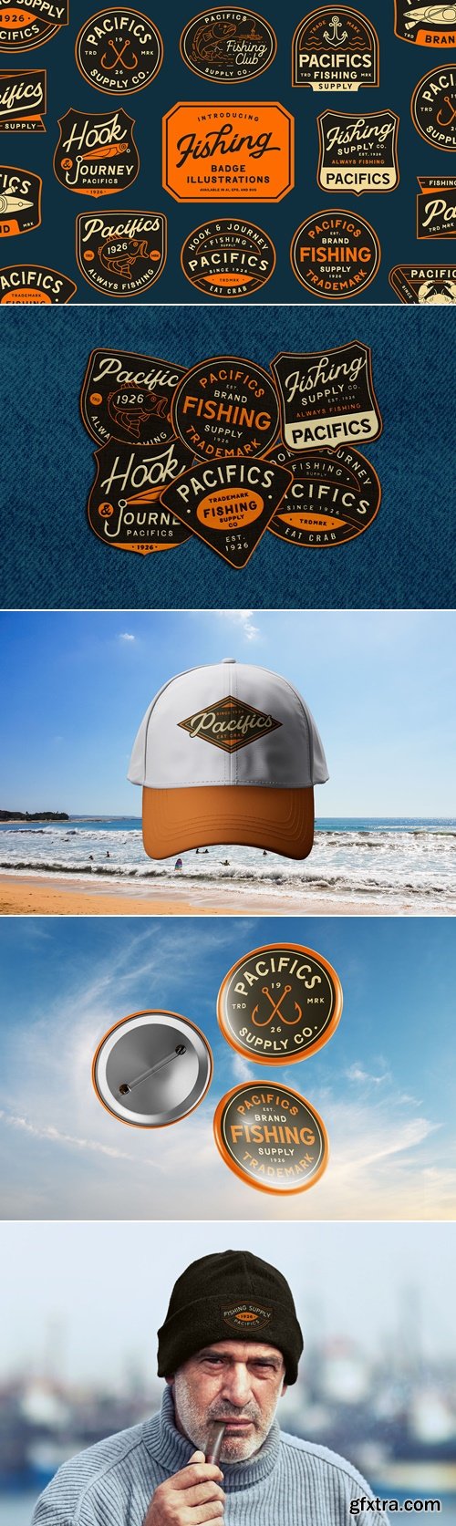 CreativeMarket - Vintage Fishing Badge Illustrations 291639259