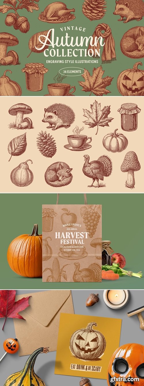 YouWorkforThem - Vintage Autumn Illustrations Graphics
