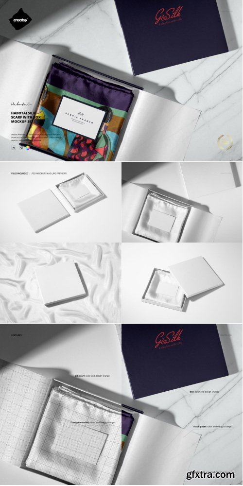 Creatsy - Habotai Silk Scarf with Box Mockup Set - 1128390997