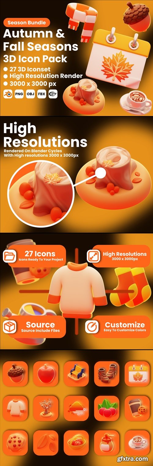 Autumn & Fall Seasons Collection For 27 Autumn & Fall Seasons 3D Icons