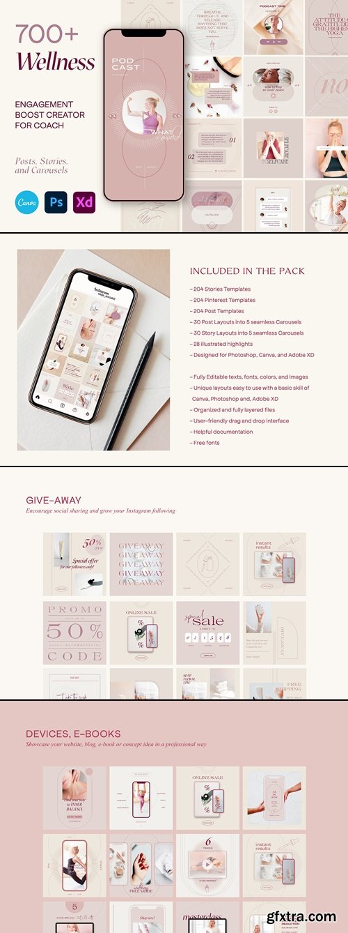 CreativeMarket - Wellness Social Media Kit CANVA PS 6707495