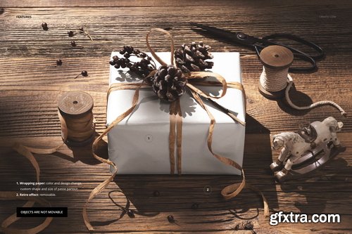 Creatsy - Vintage Christmas Scene with Gift Mockup - 2131827029