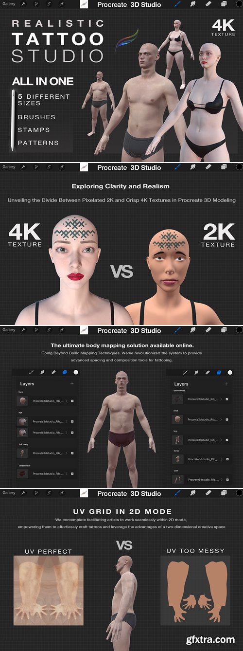 Tattoo Studio - Procreate 3d model women and Man Low-poly 3D model