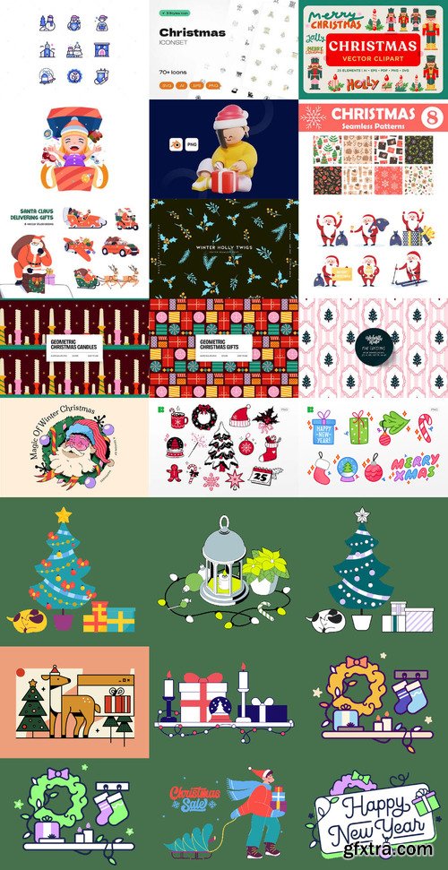 24 Christmas and Happy New Year Design Elements Bundle 4 24 Christmas and Happy New Year Design Elements Bundle 4