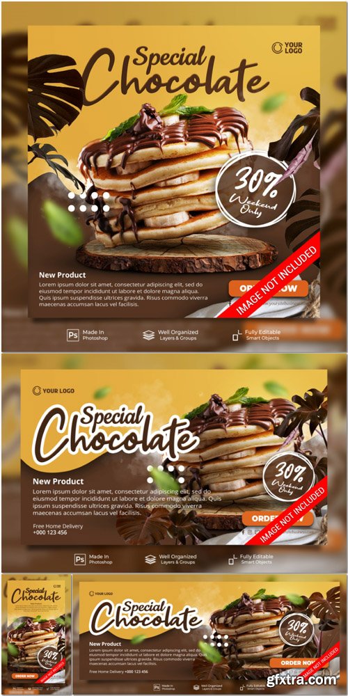 PSD special dish chocolate menu restaurant cafe for promotion social media post website banner template PSD special dish chocolate menu restaurant cafe for promotion social media post website banner template
