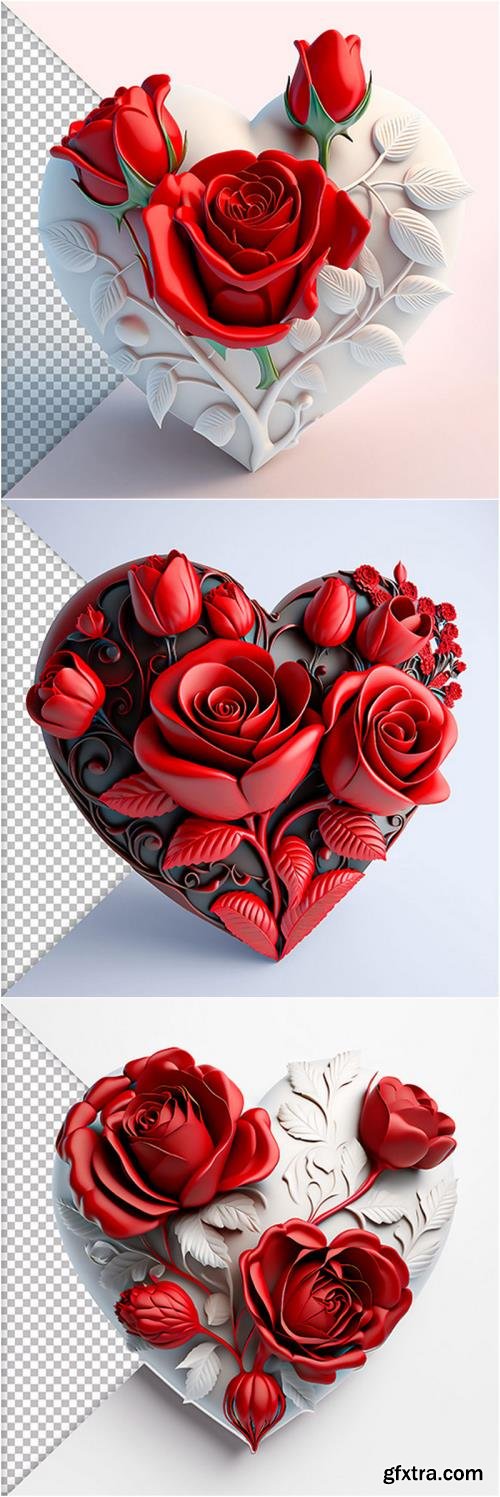 PSD 3d heart with red roses women's day, valentine's day PSD 3d heart with red roses women's day, valentine's day