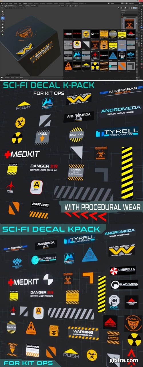 Gumroad - Sci Fi decal Kpack for Blender and Kit Ops