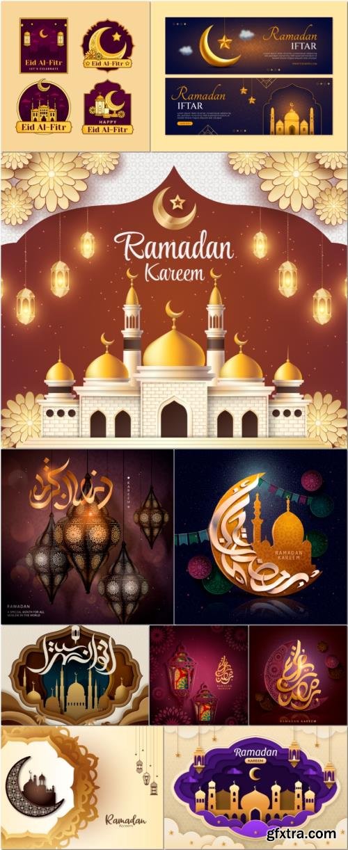 Islamic festival celebration, Ramadan, Eid mubarak vector poster design Islamic festival celebration, Ramadan, Eid mubarak vector poster design