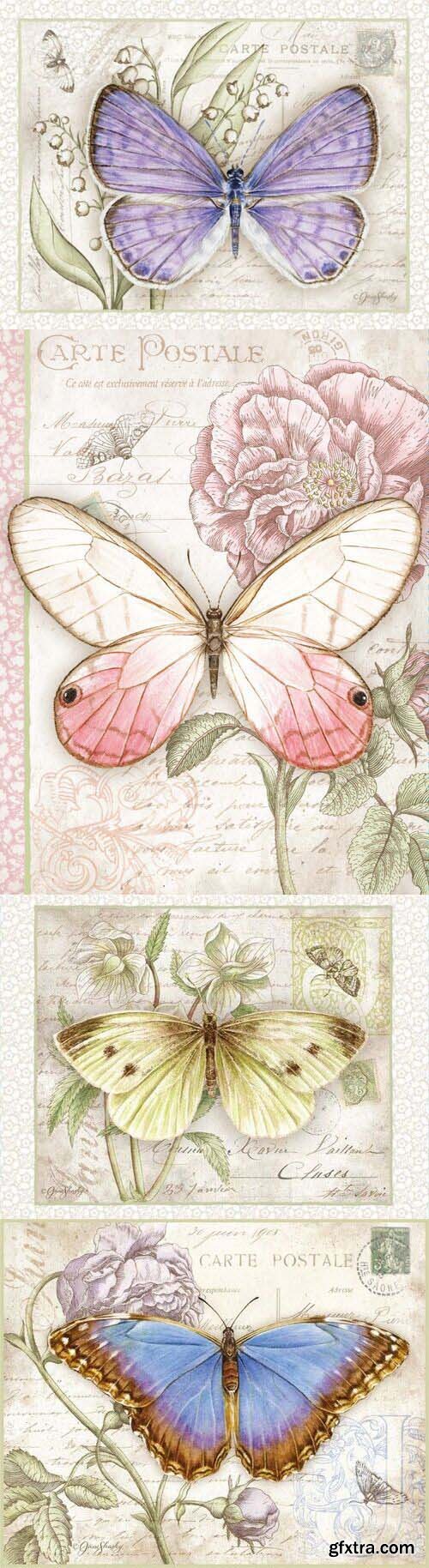 Beautiful butterflies on vintage backgrounds Beautiful butterflies on vintage backgrounds