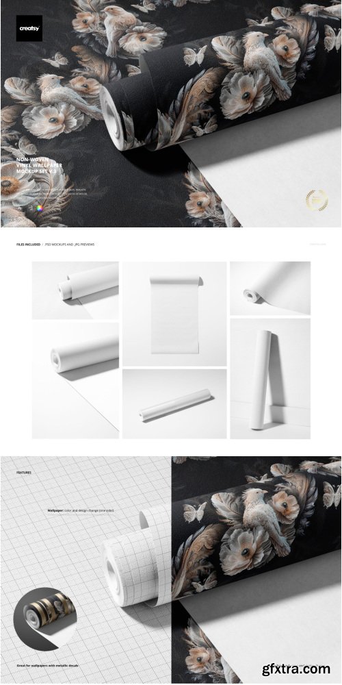 Creatsy - Non-woven Vinyl Wallpaper Mockup Set v.3 - 1181671765