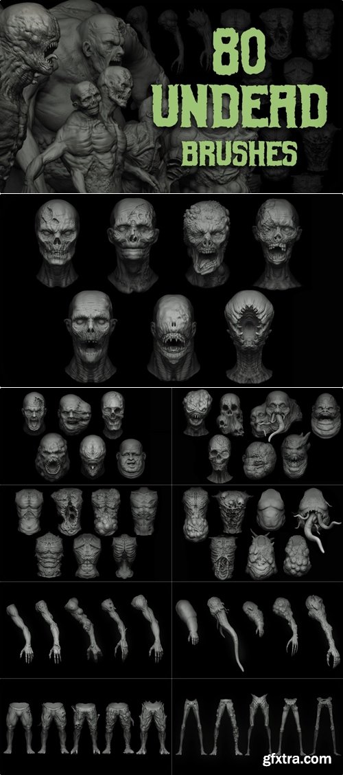Flipped Normals - Zbrush + Blender - 80 Undead Creature Brush mega Pack