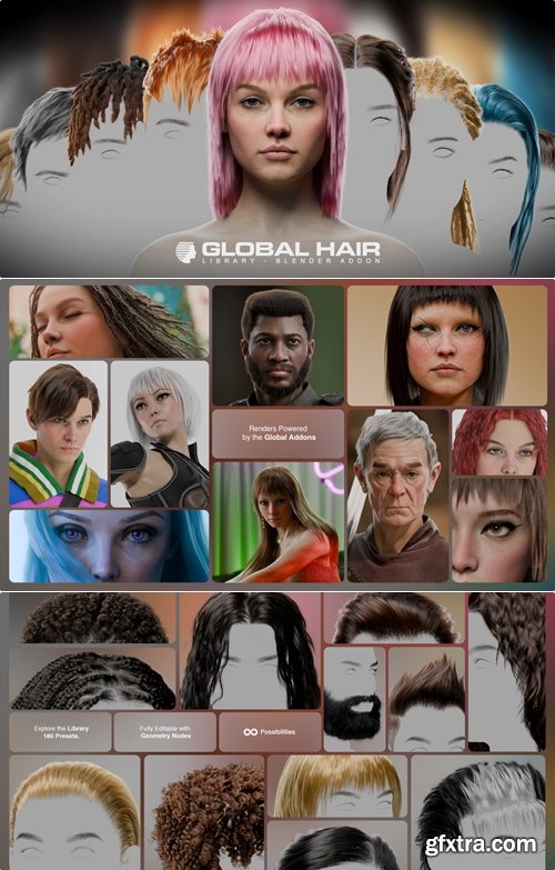 Globalhair - For Any Character - Hair Library for Blender - Update 5.1