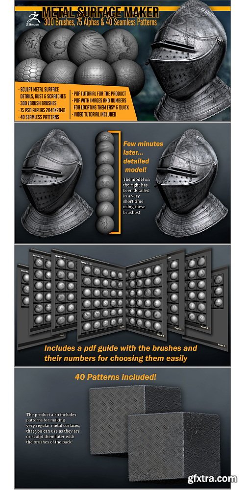 Artstation - Metal Surface Maker 300 ZBrush Brushes, 75 Alphas, and 40 Patterns