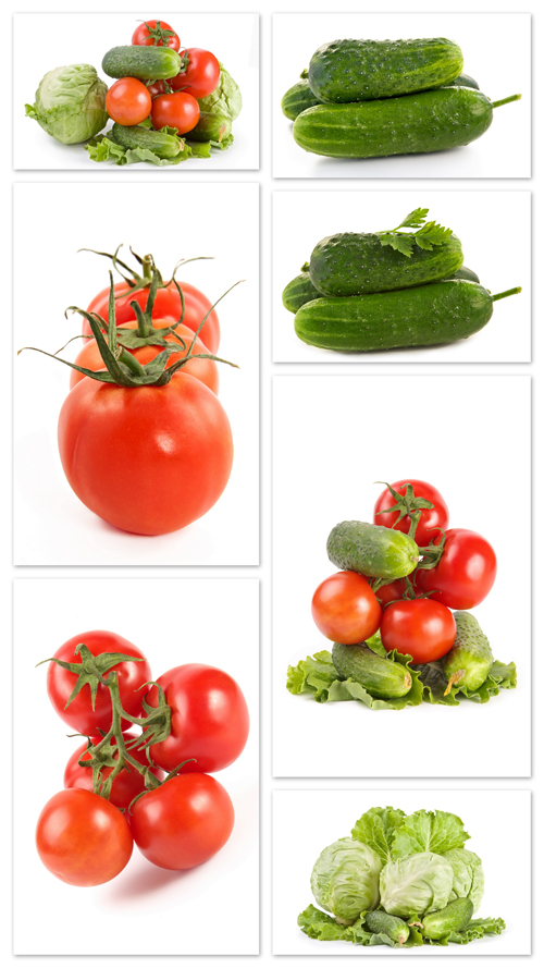 Vegetable Cliparts - vegetables, tomatoes, cucumbers, cabbage, white background