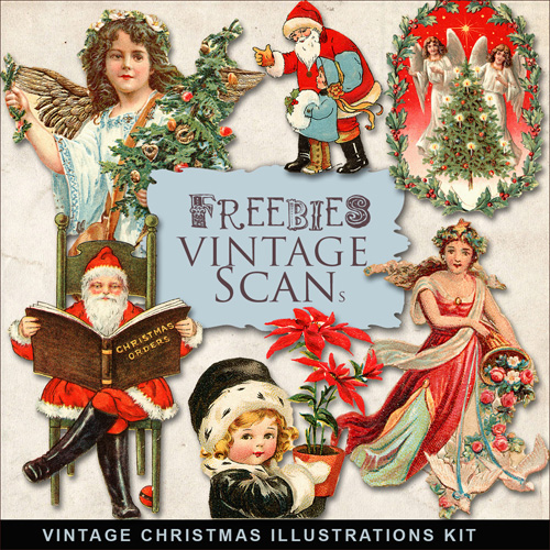 Scrap-kit - Christmas And New Year 2012 Illustrations - Vintage Style Images